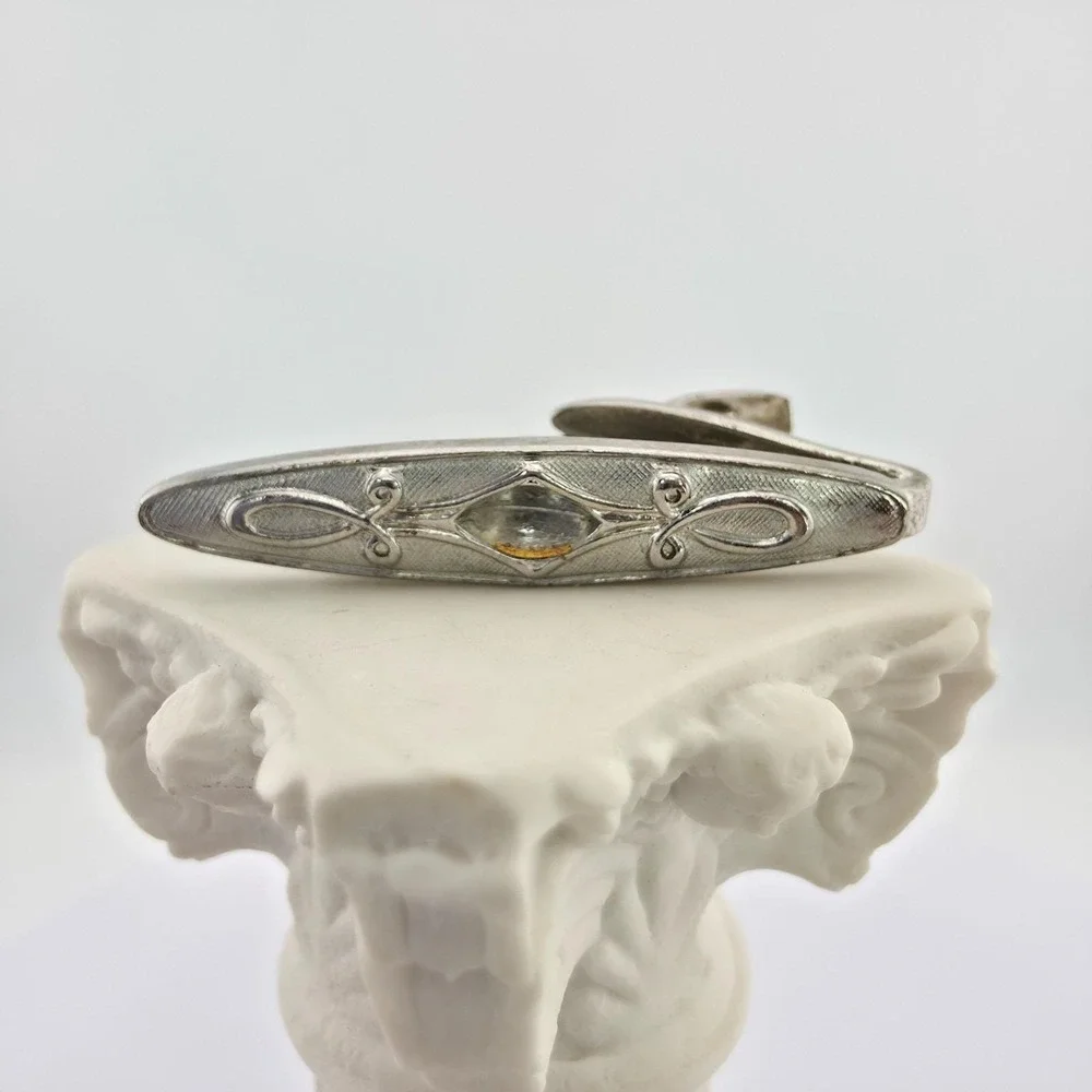 Vintage Tie Clip Tie Clip Tie Clasp Scrollwork Art Deco Textured Silver Tone
